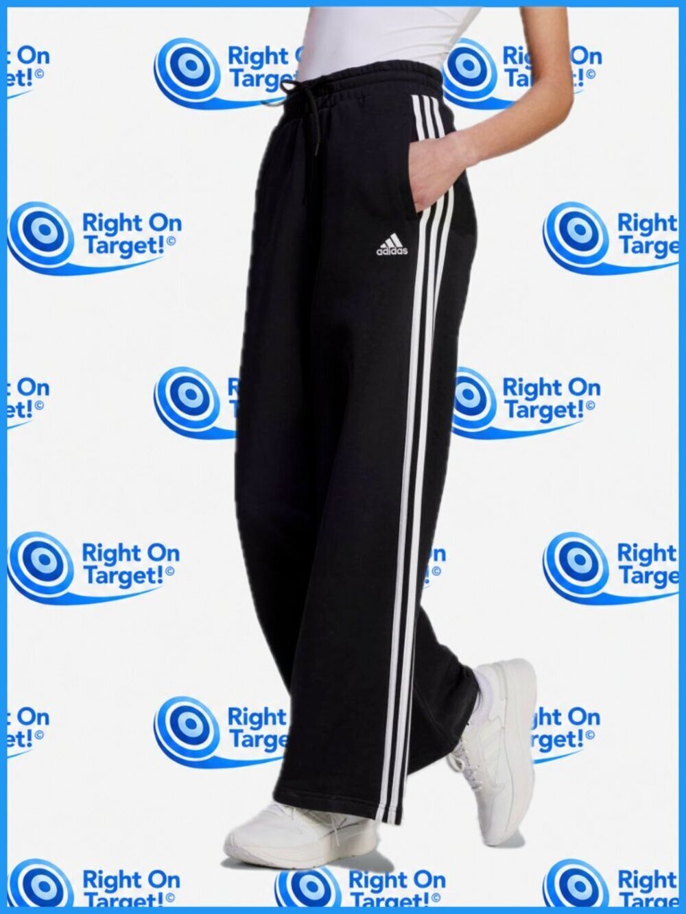 2XL - Adidas - Womens Essentials 3 Stripes Wide Sportswear Pants - Black
